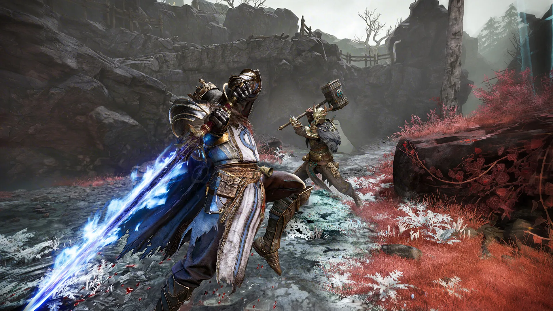 A Gyldhunter exploring Mistfall Hunter's dark fantasy battlefield